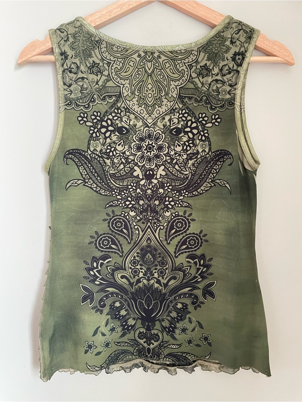 Sami + Jo Green Ruffled Paisely Tank Top Small Y2K Fairycore Boho Cottagecore - Picture 5 of 8